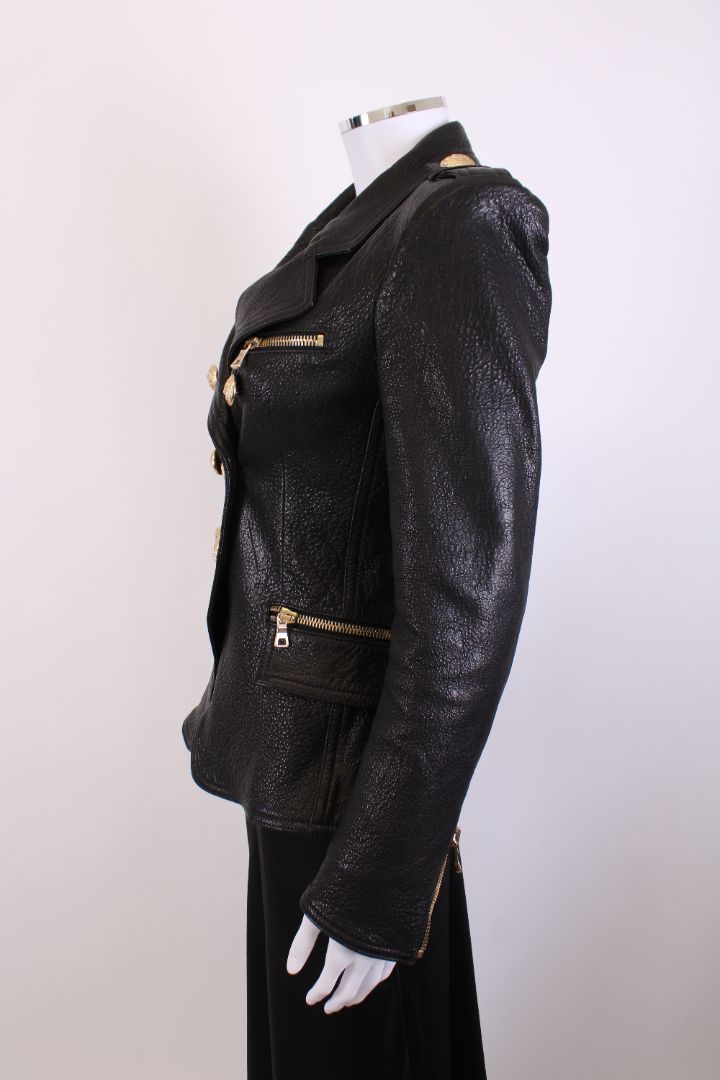 Balmain Leather Blazer Black 38