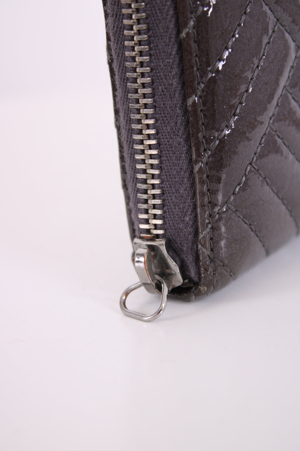 Chanel Patent Leather Quilted Purse Grey N