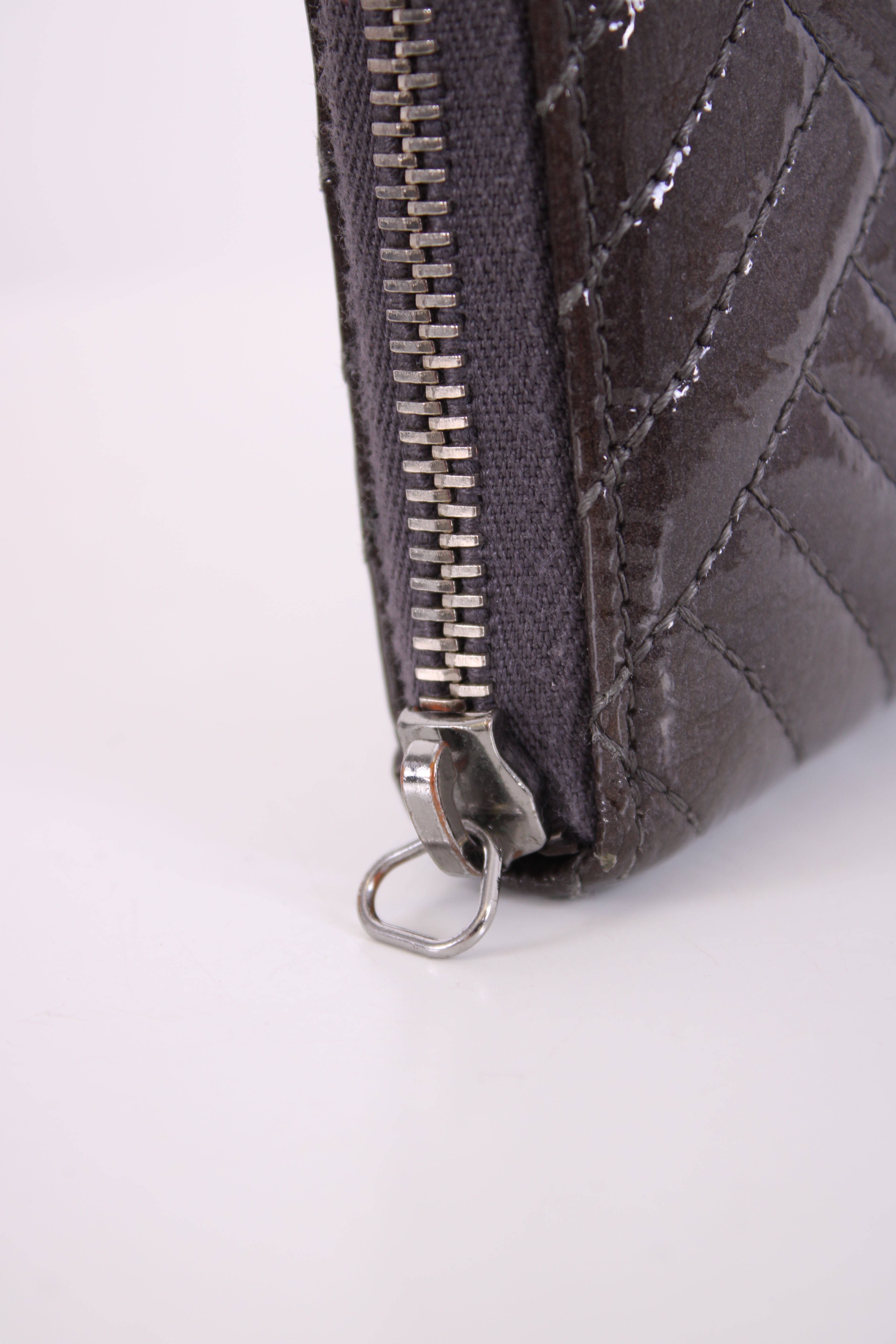 Chanel Patent Leather Quilted Purse Grey N