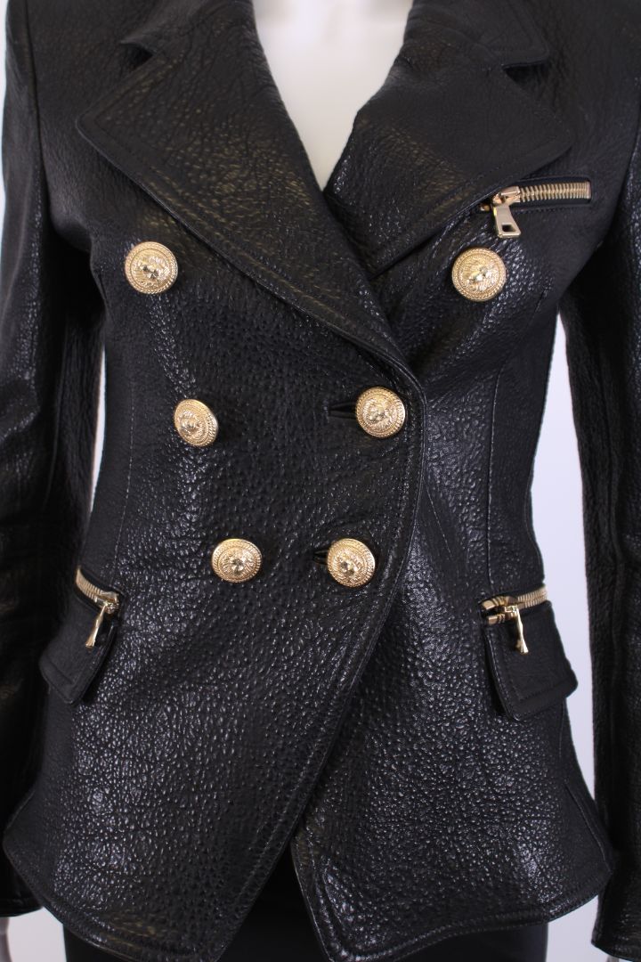 Balmain Leather Blazer Black 38
