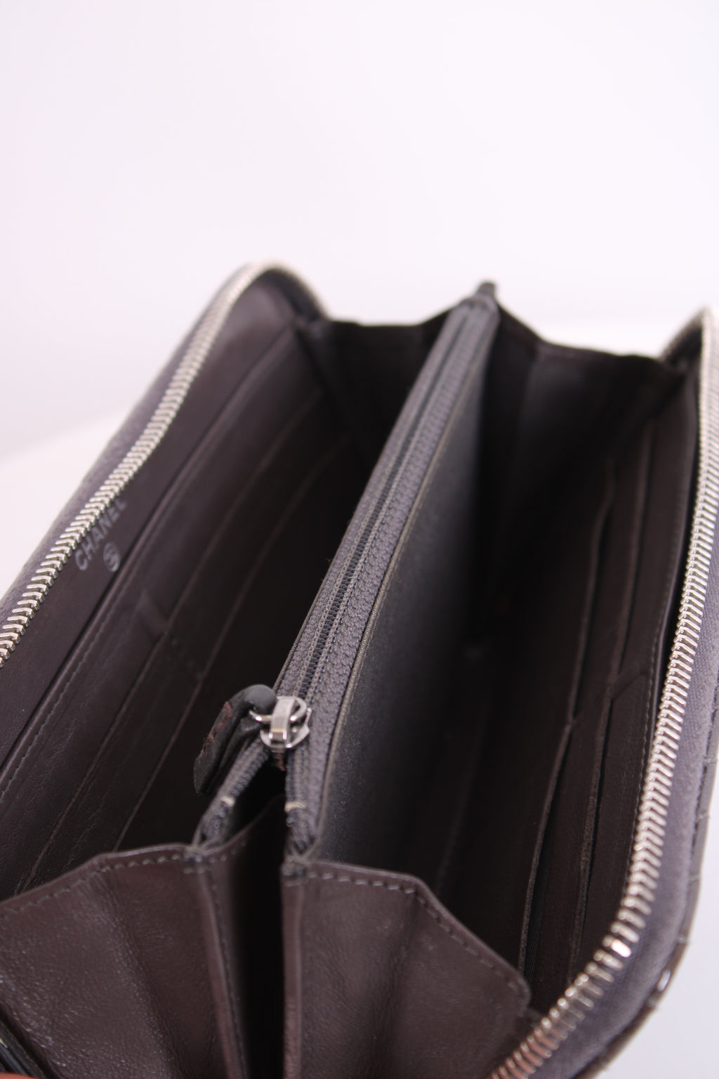 Chanel Patent Leather Quilted Purse Grey N
