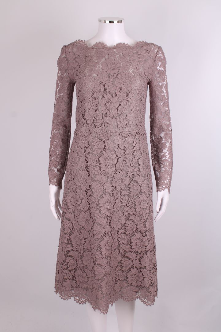 Valentino L/S Lace Dress Taupe 10
