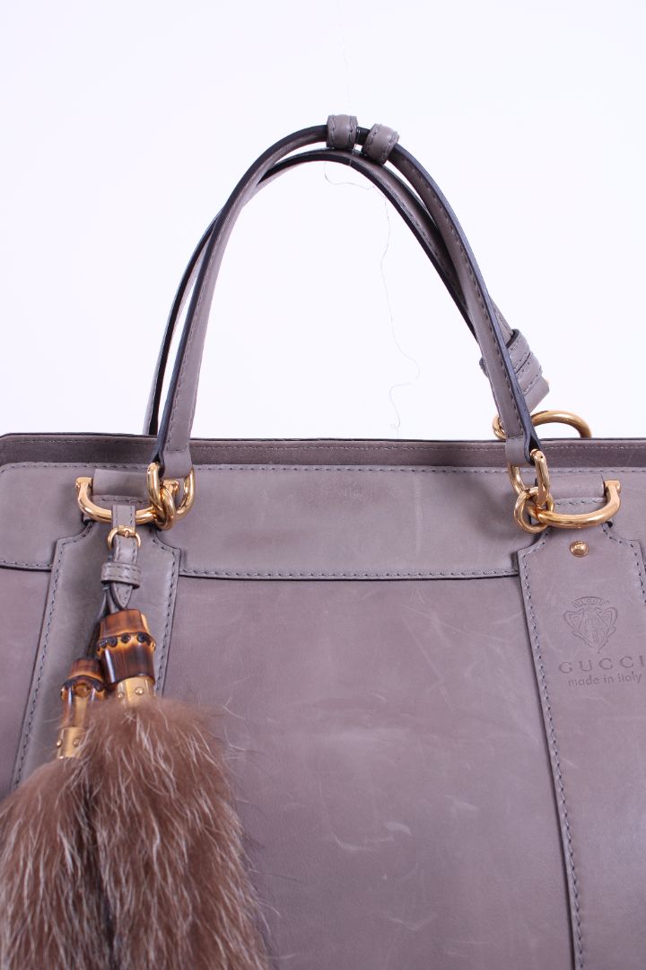 Gucci Smilla Fur Trim Tote Grey