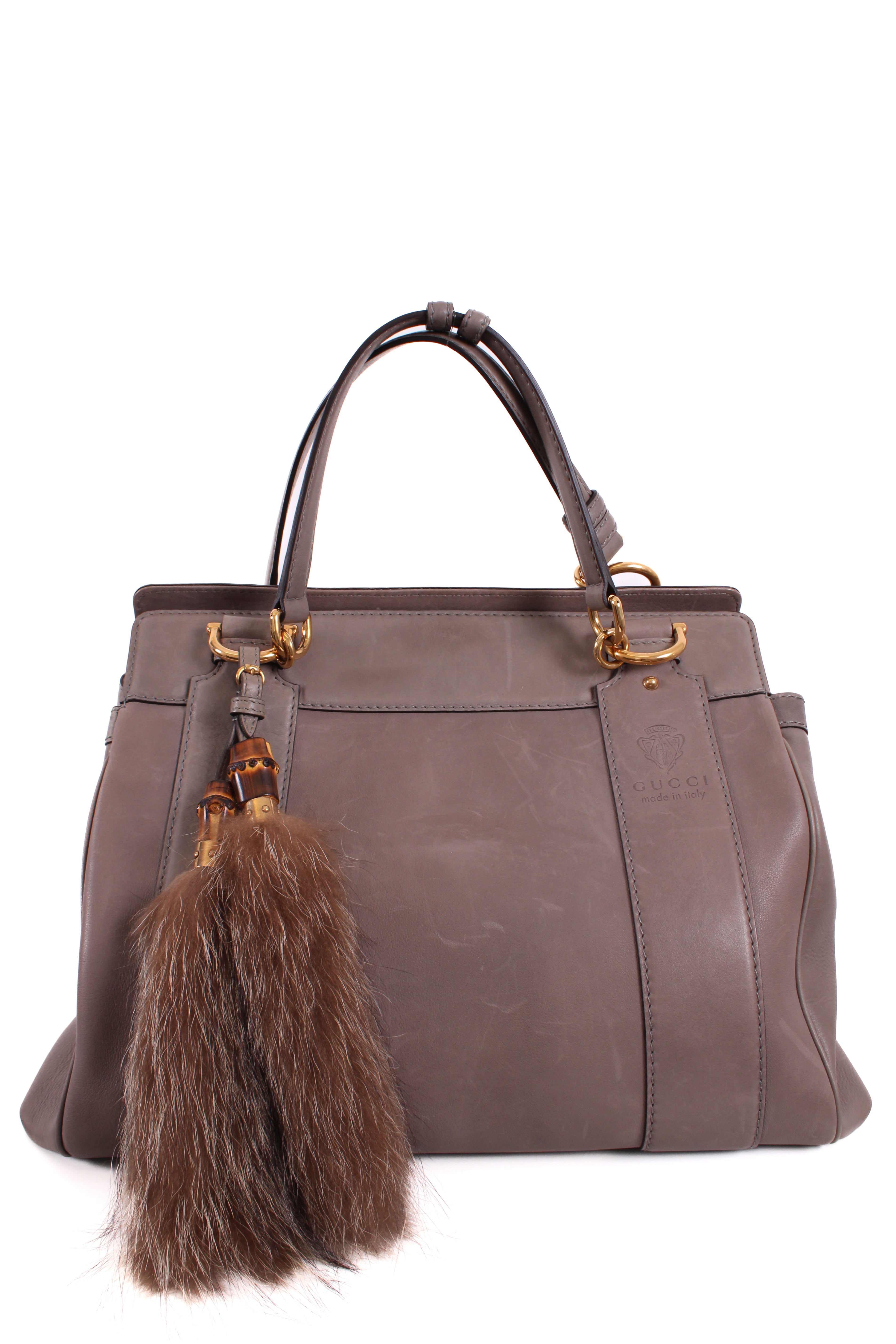 Gucci Smilla Fur Trim Tote Grey
