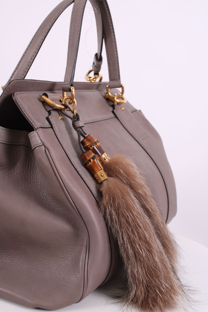 Gucci Smilla Fur Trim Tote Grey