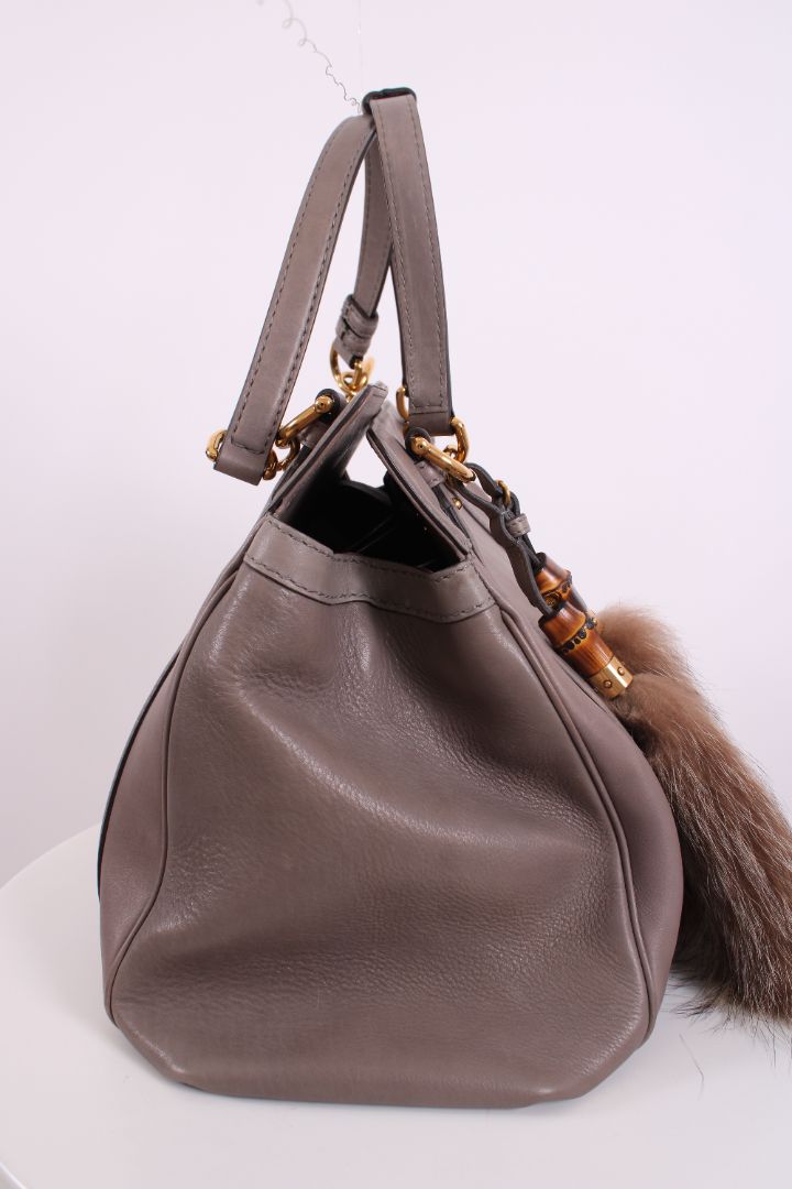 Gucci Smilla Fur Trim Tote Grey