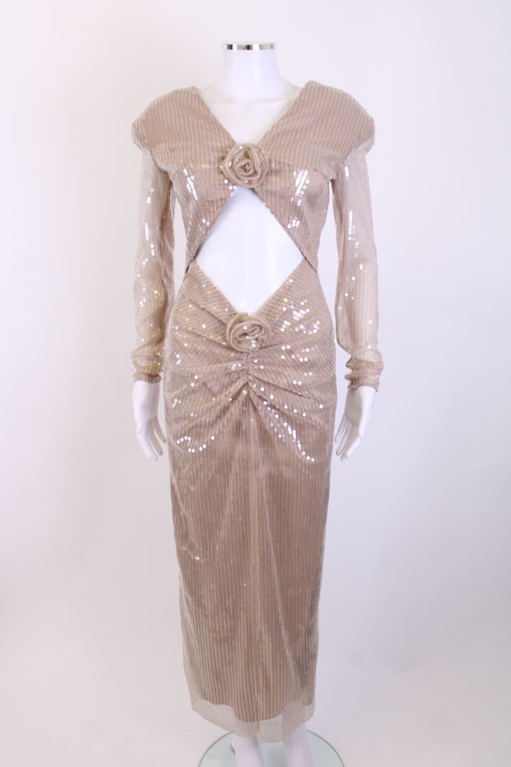 New Arrivals L/S Cut Out Sequin Dress Nude 10