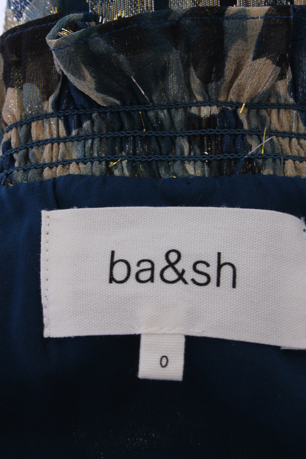 BA&SH S/S Camo Print Shimmer Dress Navy/ Gold 6