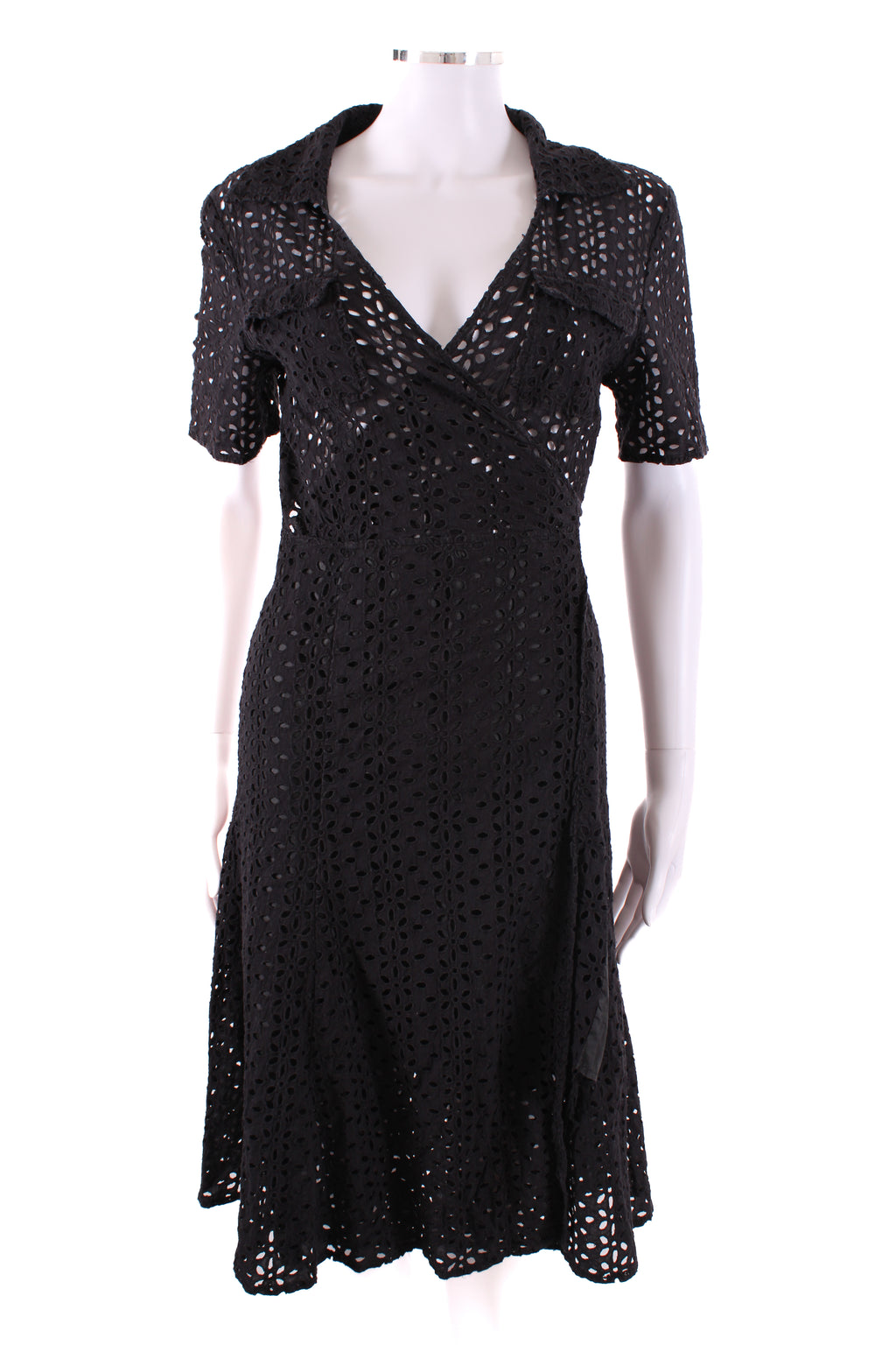 Diane Von Furstenberg Broderie Wrap Dress Black 10