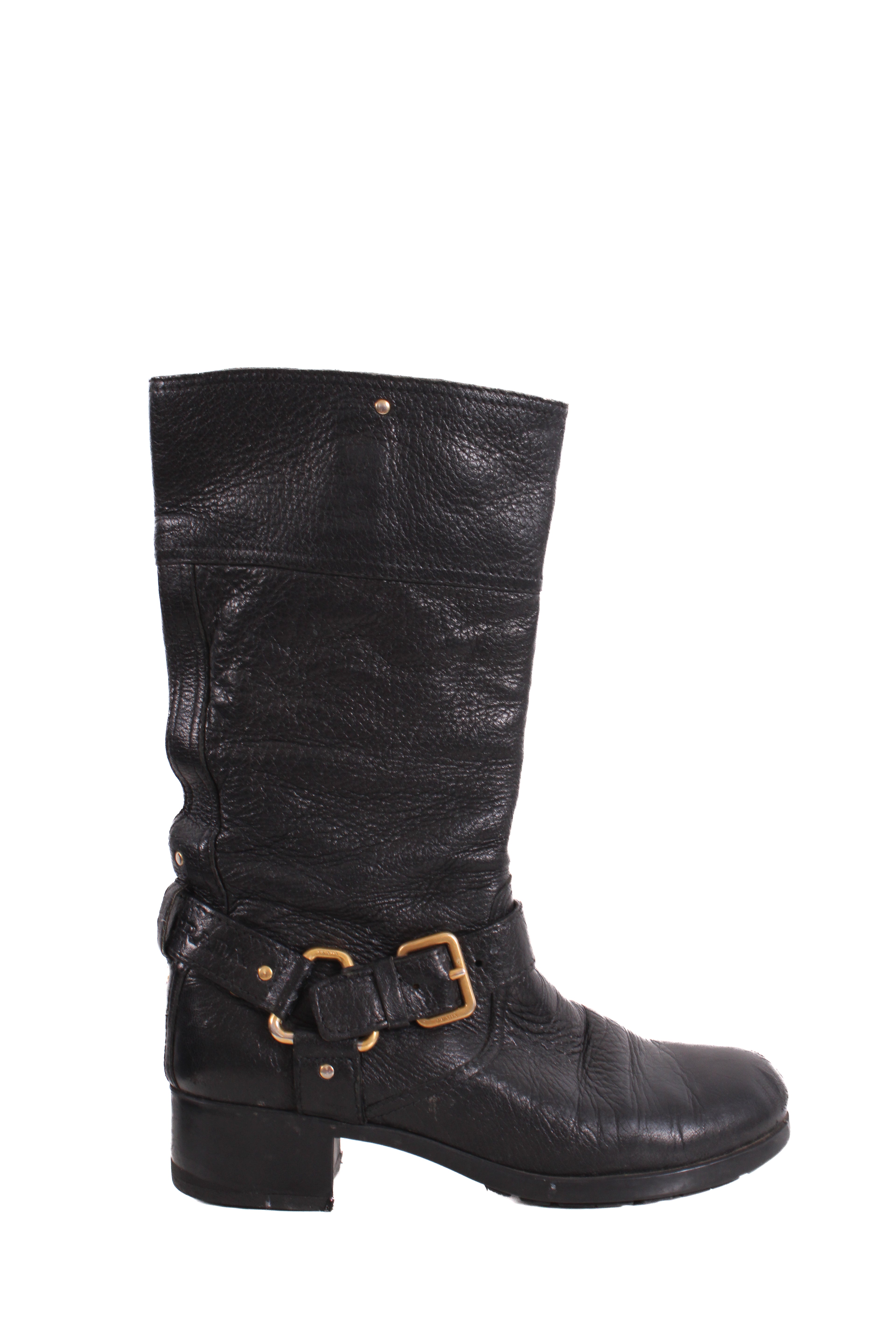 Prada Buckle Moto Boots Black 36