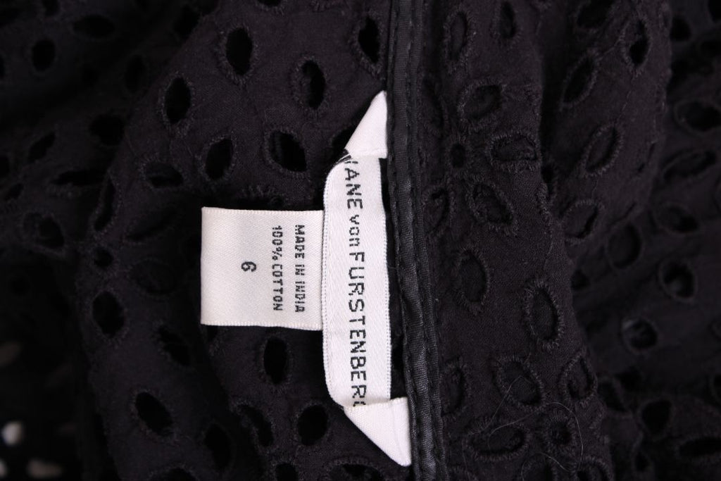Diane Von Furstenberg Broderie Wrap Dress Black 10