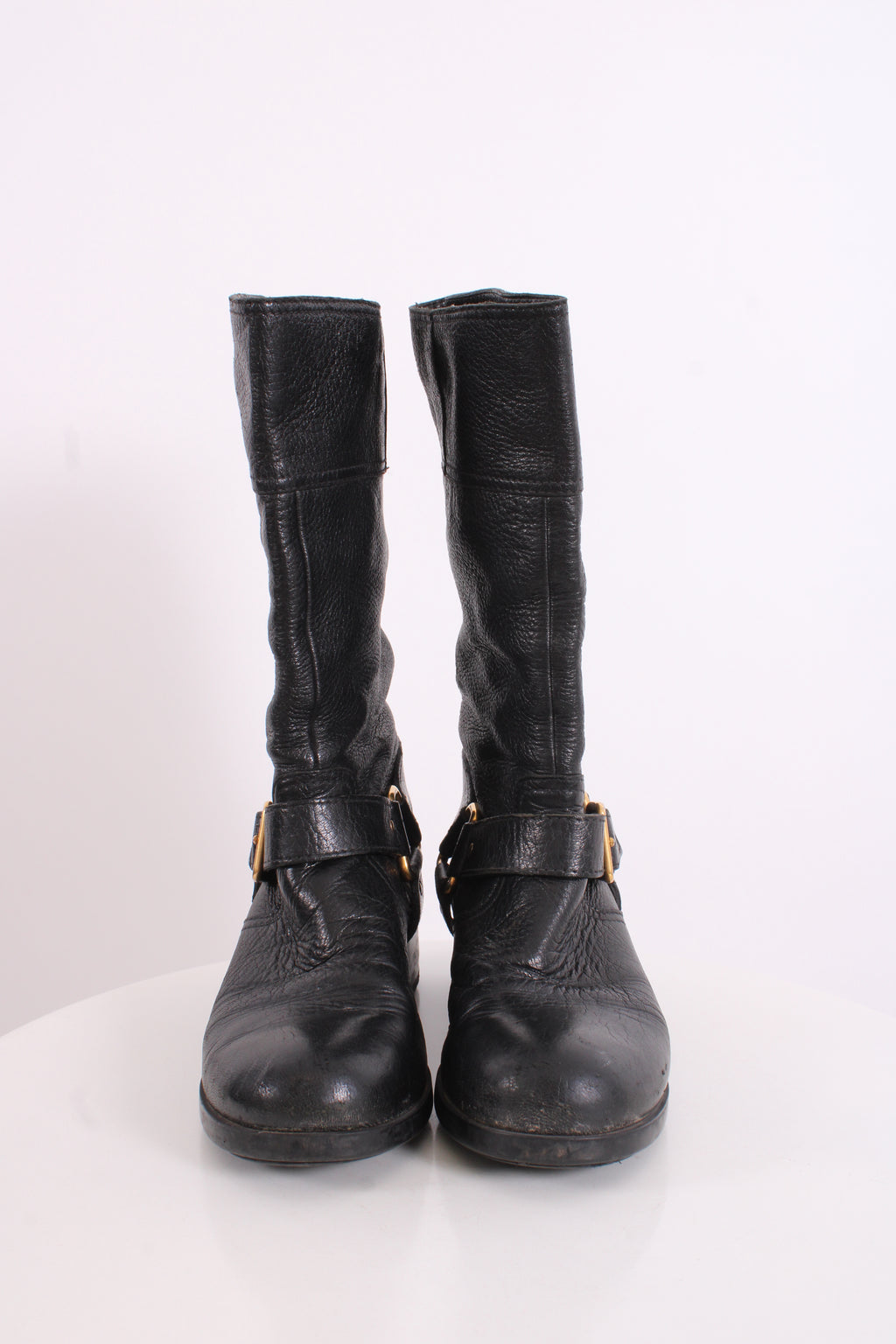 Prada Buckle Moto Boots Black 36