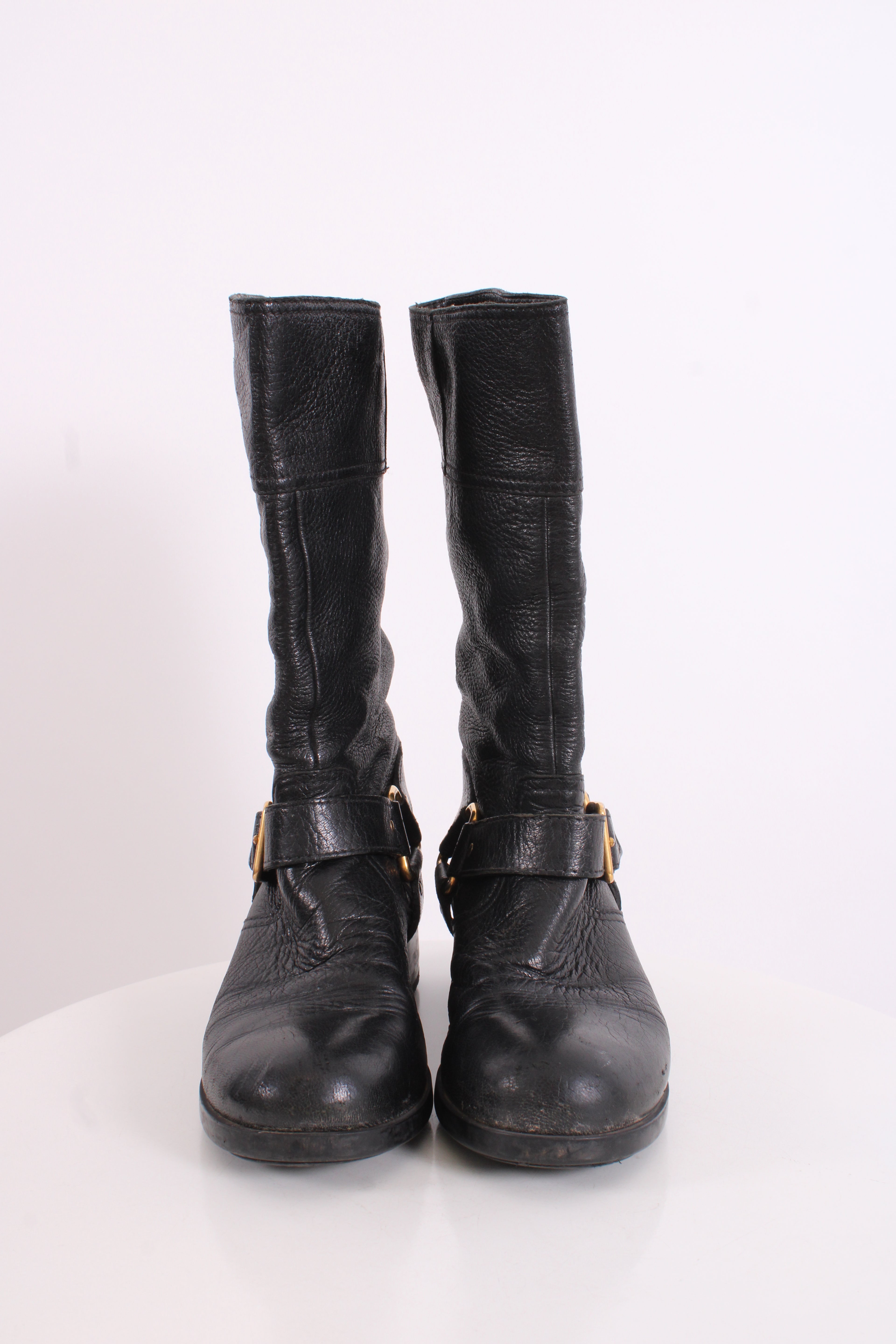 Prada Buckle Moto Boots Black 36