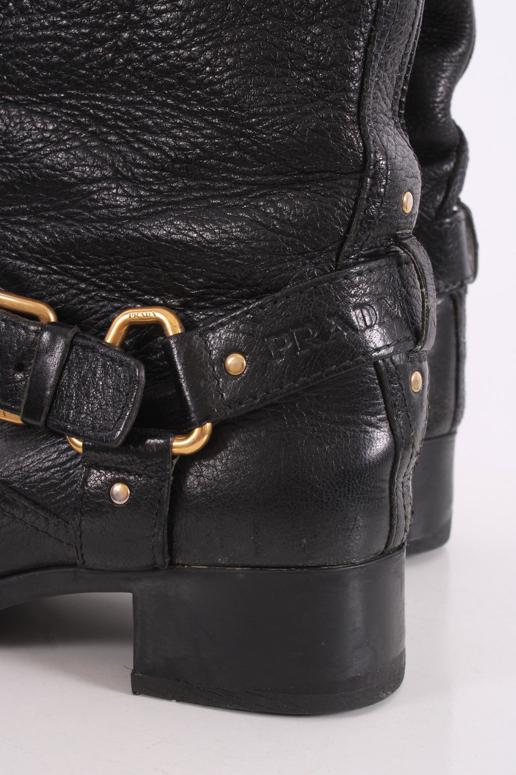 Prada Buckle Moto Boots Black 36