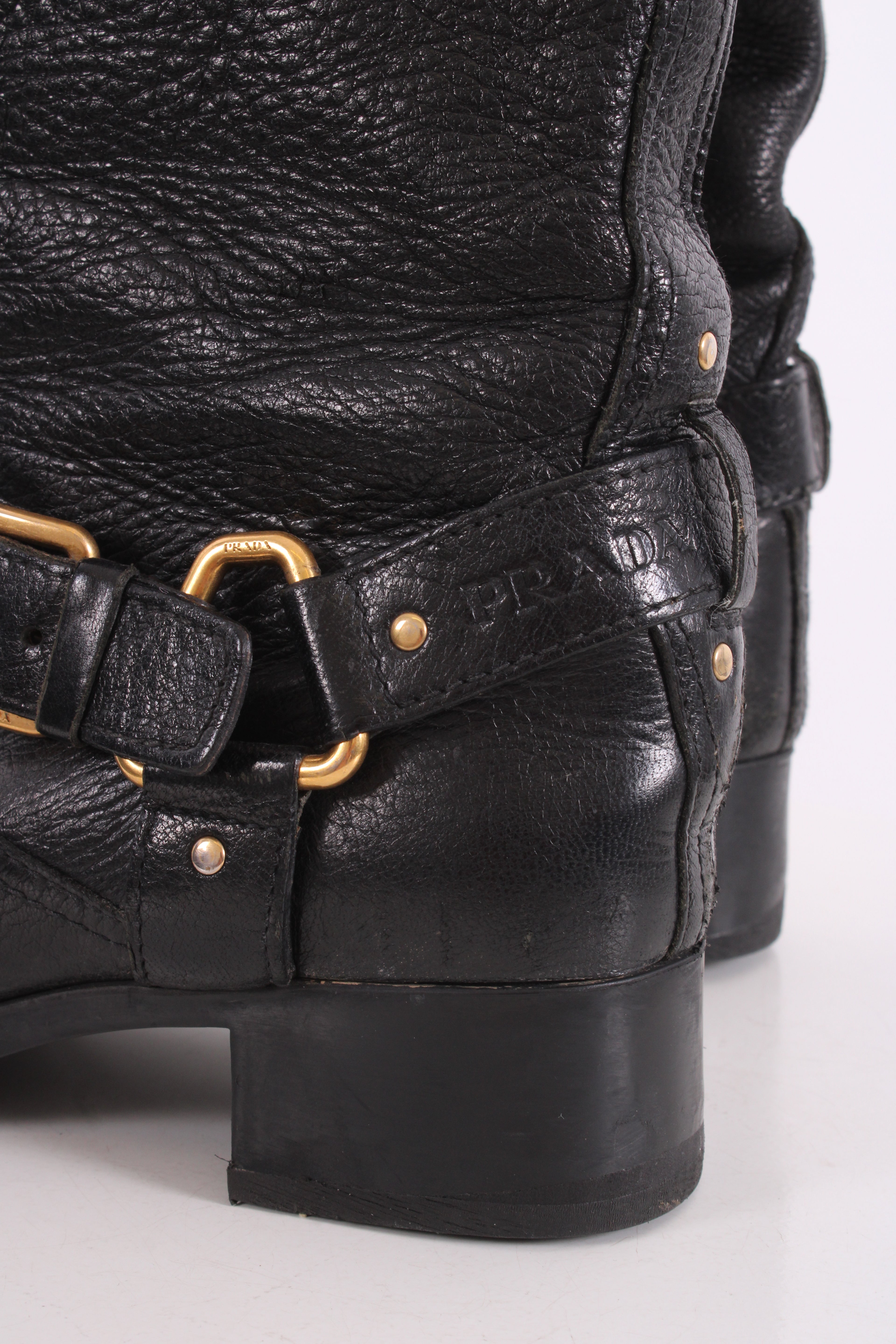 Prada Buckle Moto Boots Black 36