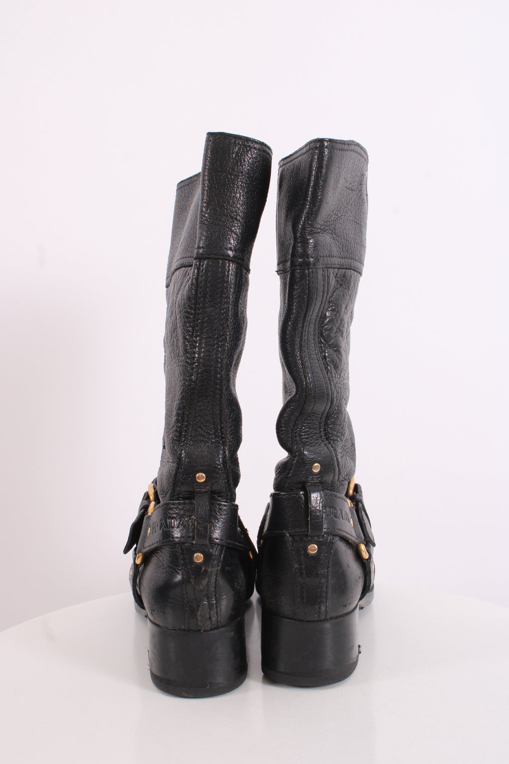 Prada Buckle Moto Boots Black 36