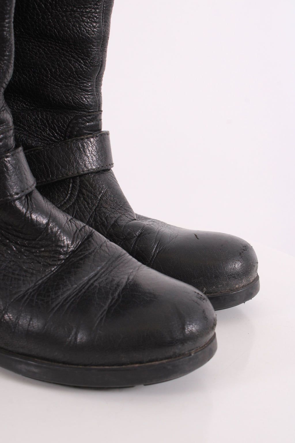 Prada Buckle Moto Boots Black 36