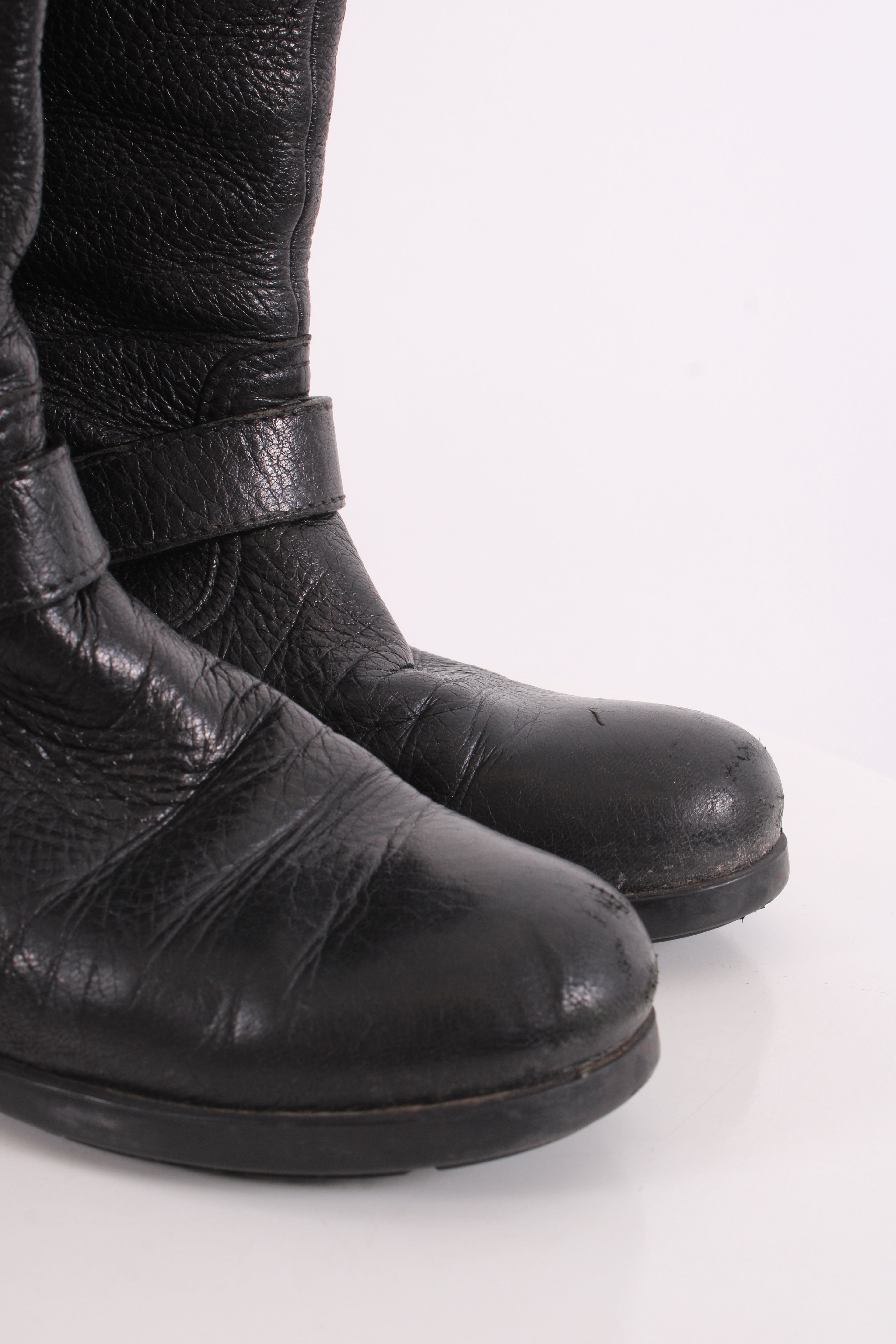 Prada Buckle Moto Boots Black 36