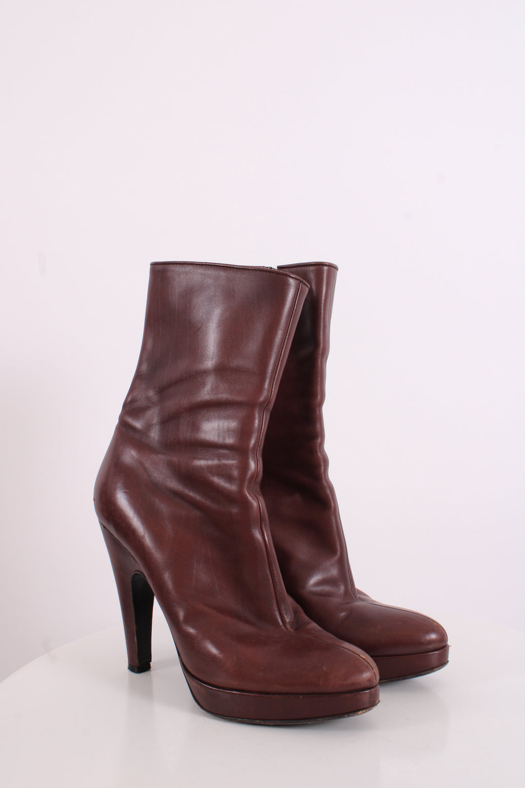 Prada Pointed Toe Ankle Boot Chestnut Brown 38
