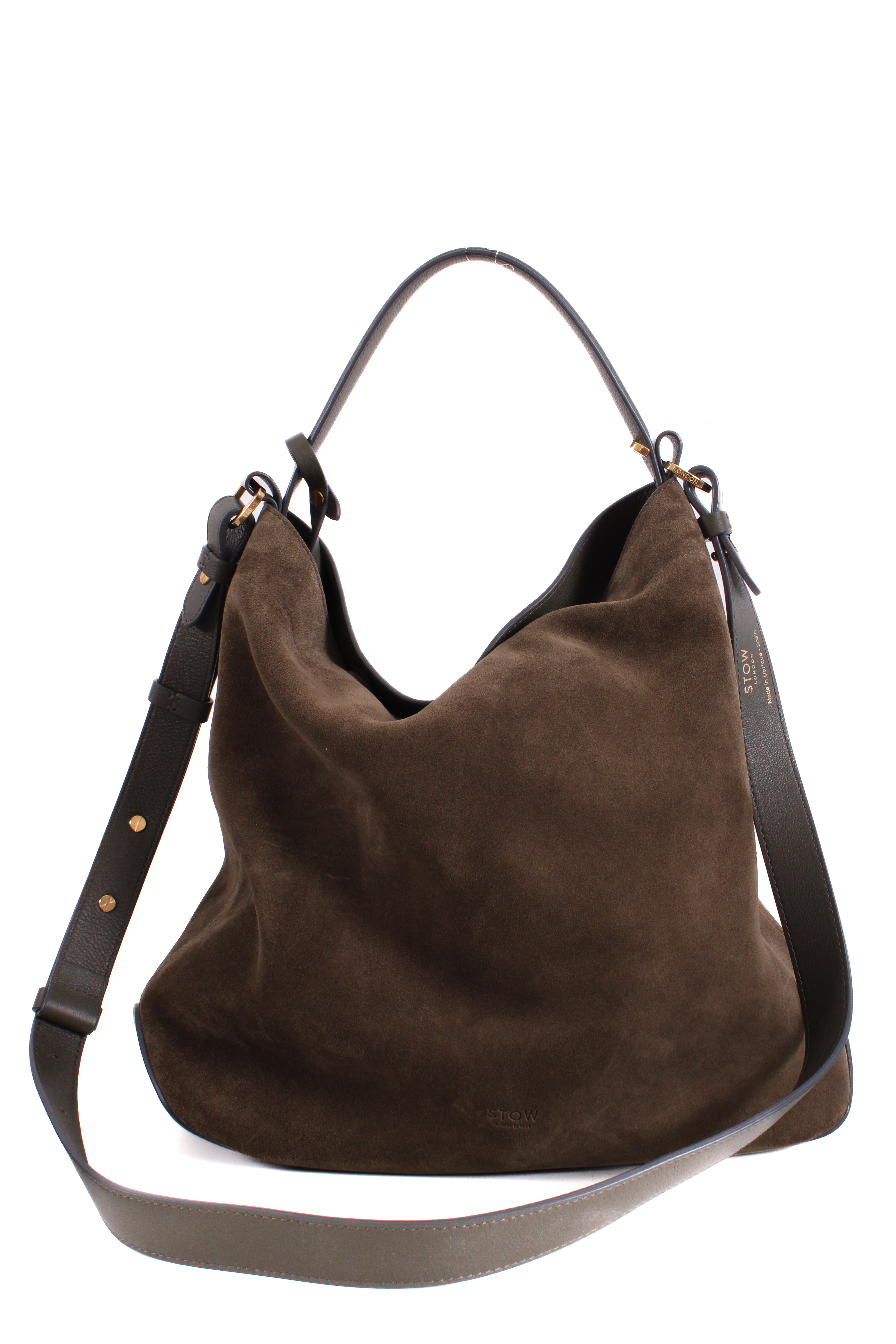 Stow London Suede Curve Bag Drak Green