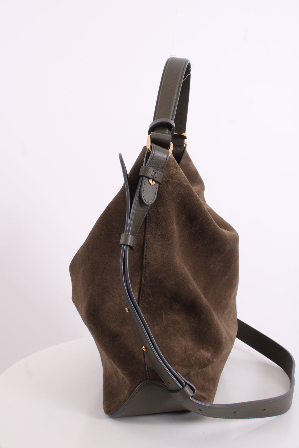 Stow London Suede Curve Bag Drak Green