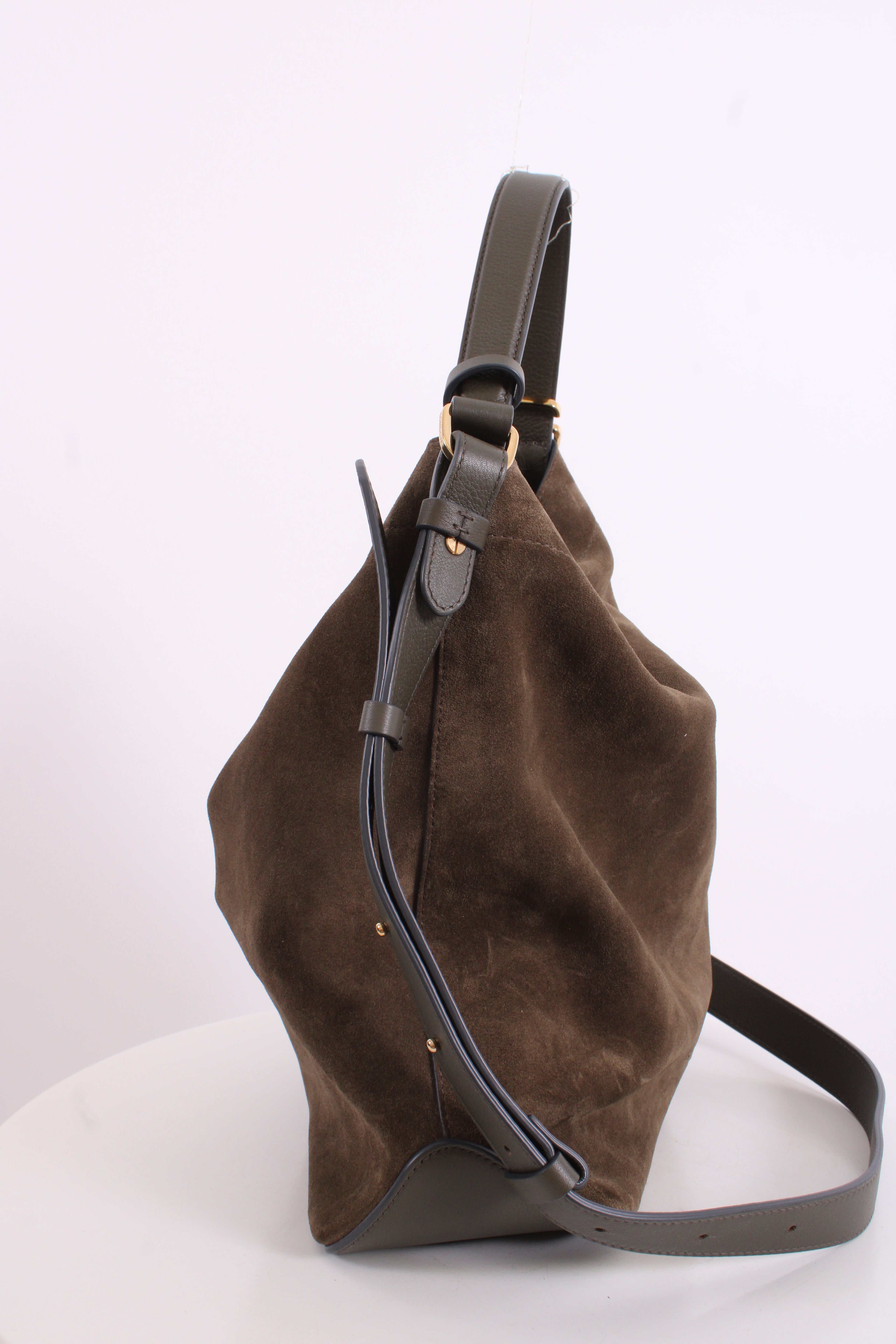 Stow London Suede Curve Bag Drak Green