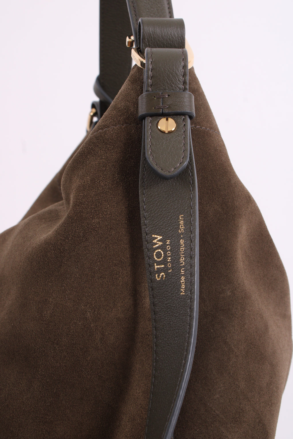 Stow London Suede Curve Bag Drak Green