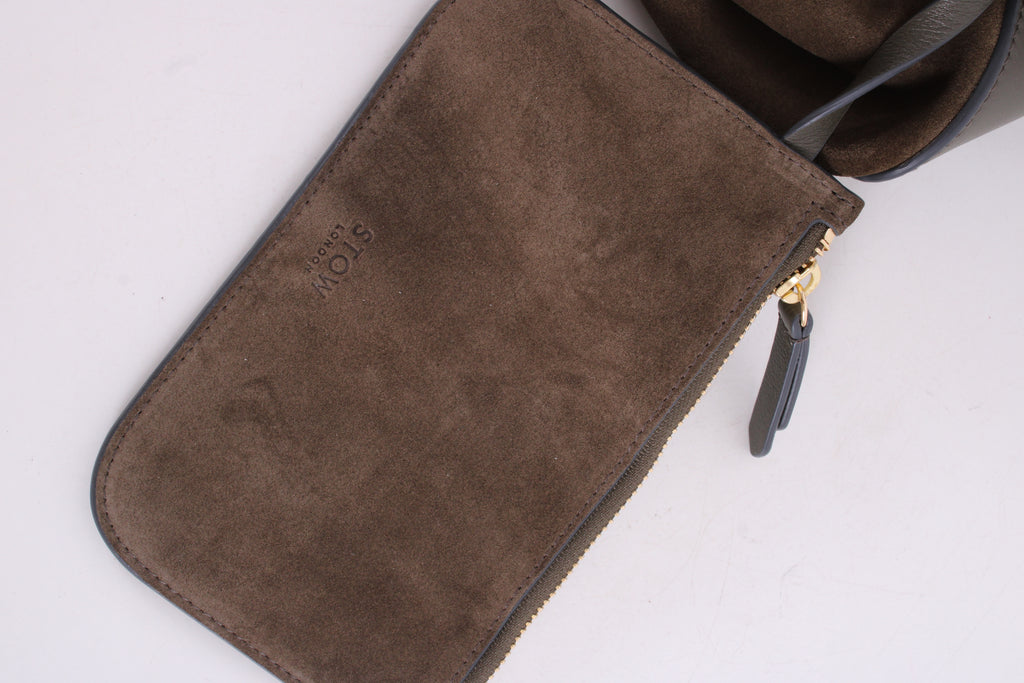 Stow London Suede Curve Bag Drak Green
