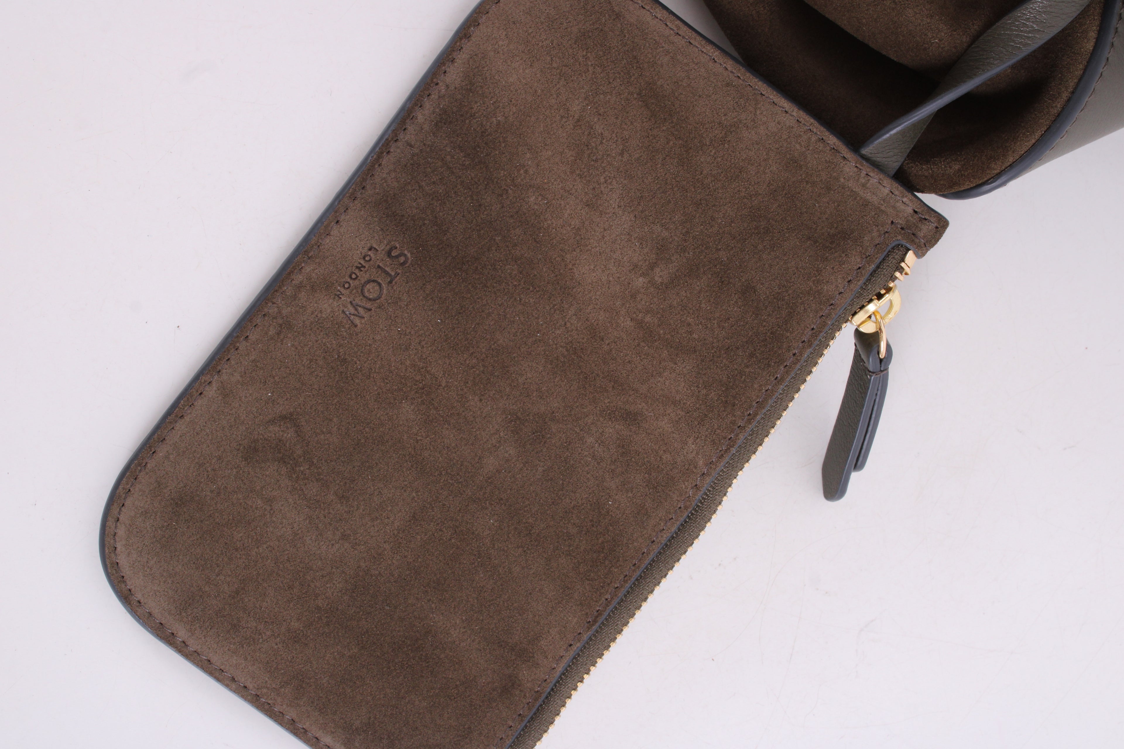Stow London Suede Curve Bag Drak Green