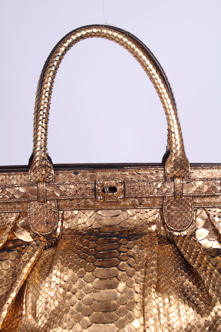 Zagliani Metalic Gold Python Pluffy hobo Gold