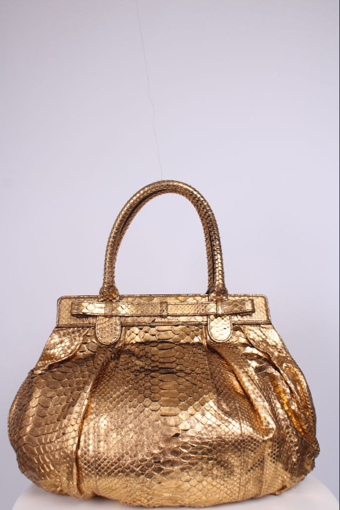 Zagliani Metalic Gold Python Pluffy hobo Gold