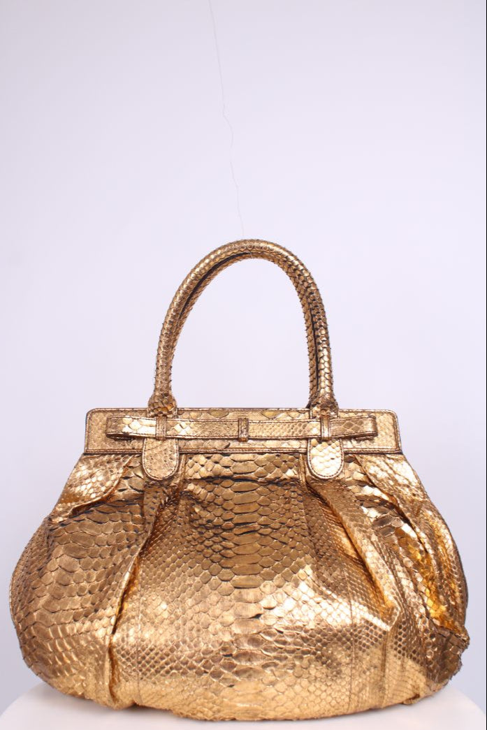 Zagliani Metalic Gold Python Pluffy hobo Gold