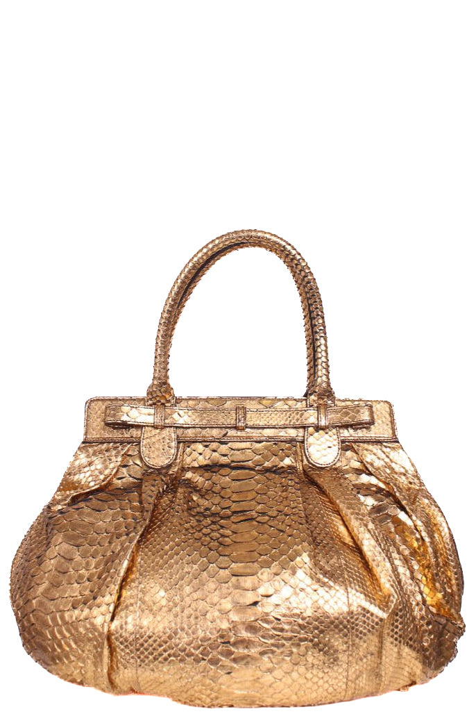 Zagliani Metalic Gold Python Pluffy hobo Gold