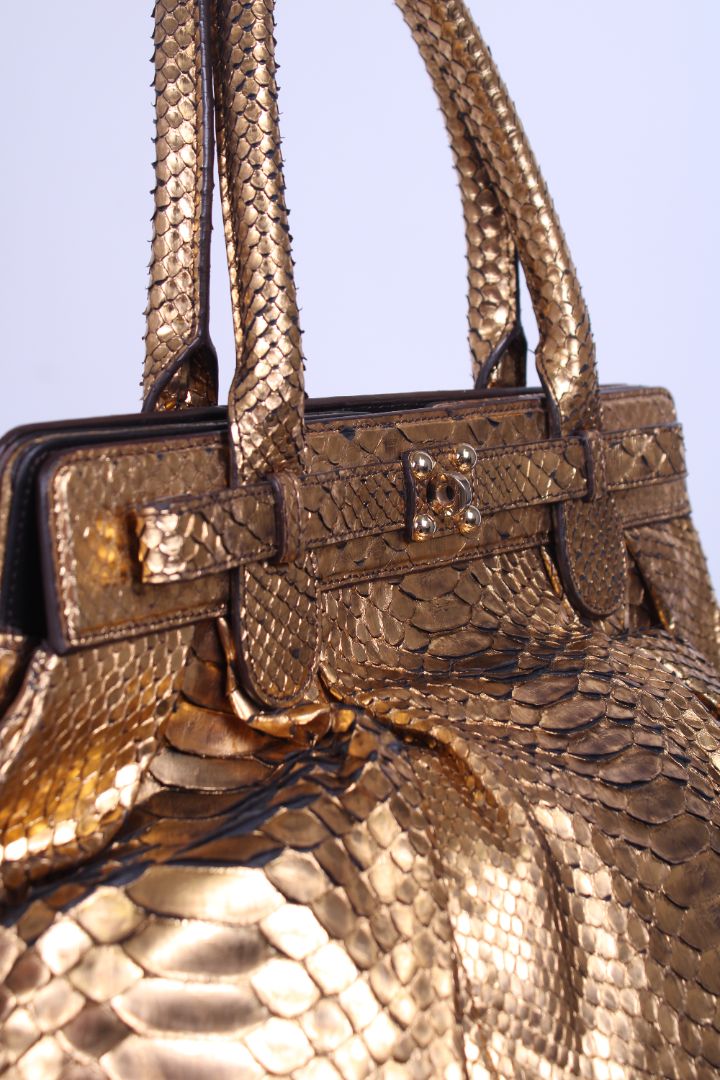 Zagliani Metalic Gold Python Pluffy hobo Gold