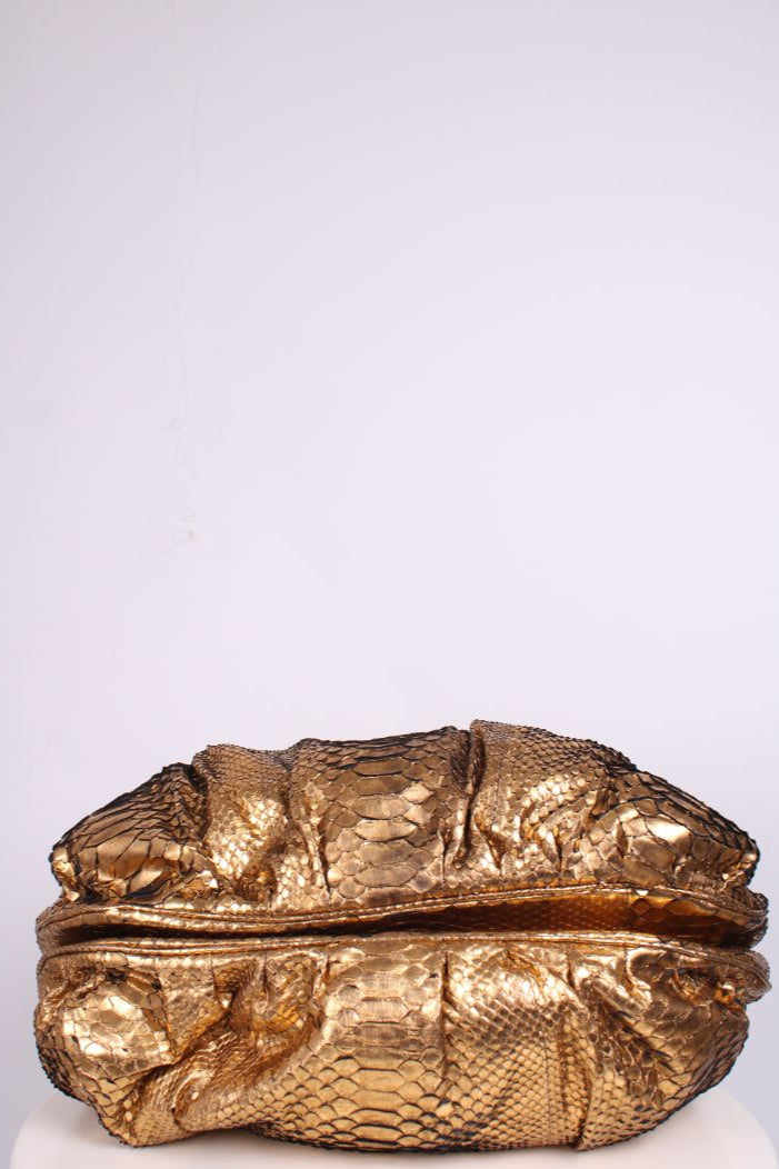 Zagliani Metalic Gold Python Pluffy hobo Gold