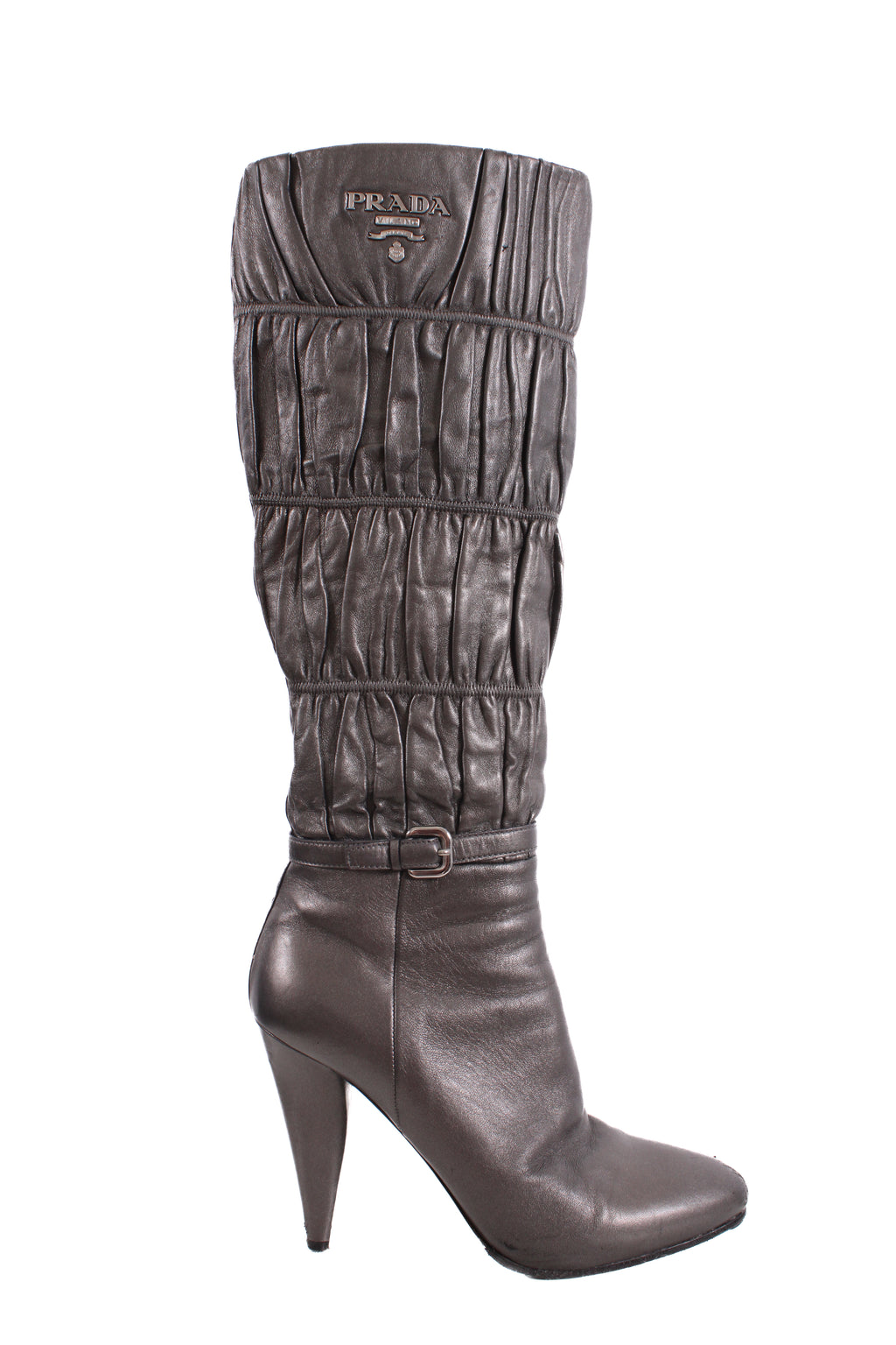 Prada Pleated Long Boots Silver/ Grey 37.5