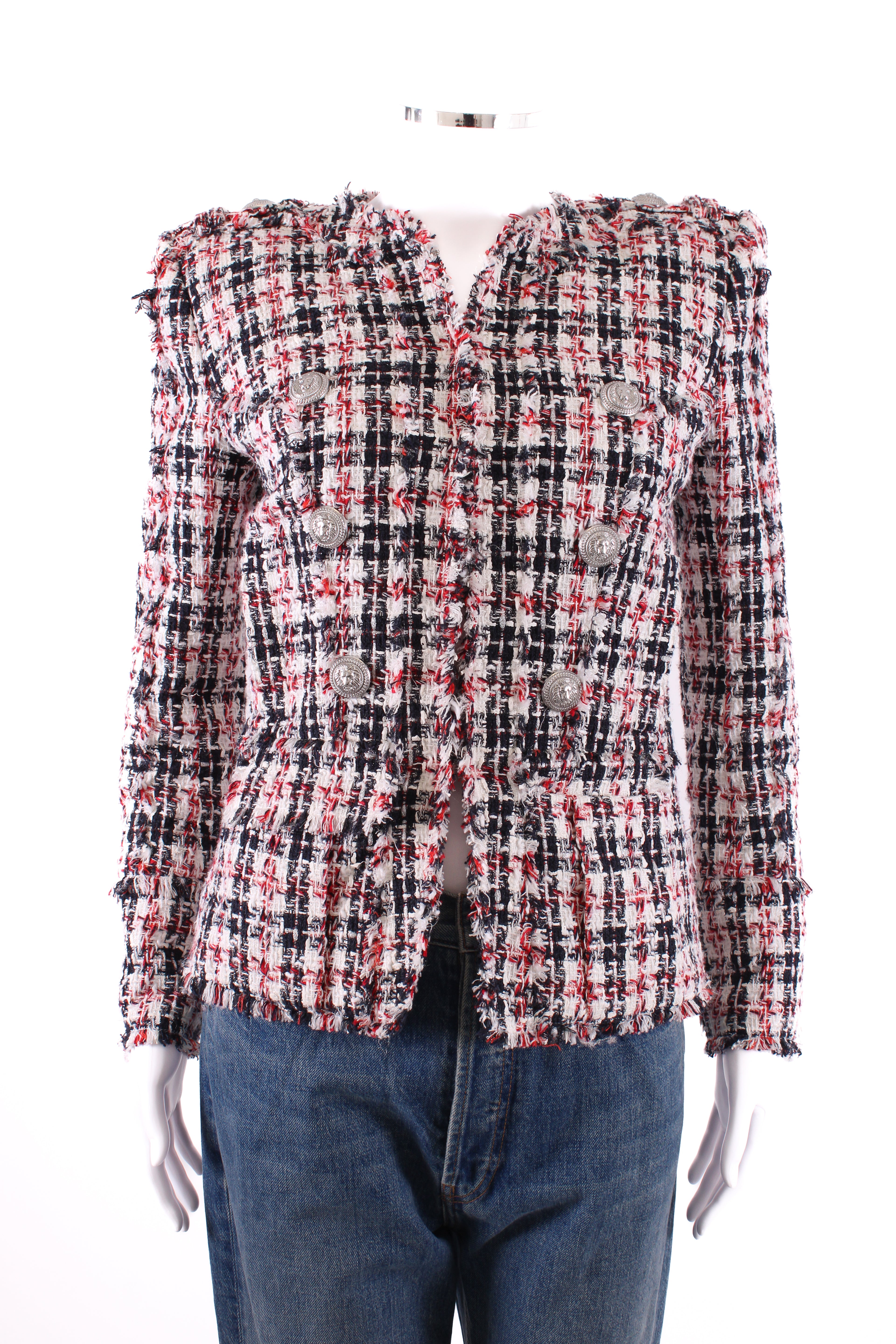 Balmain Tweed Jacket White/ Navy 6