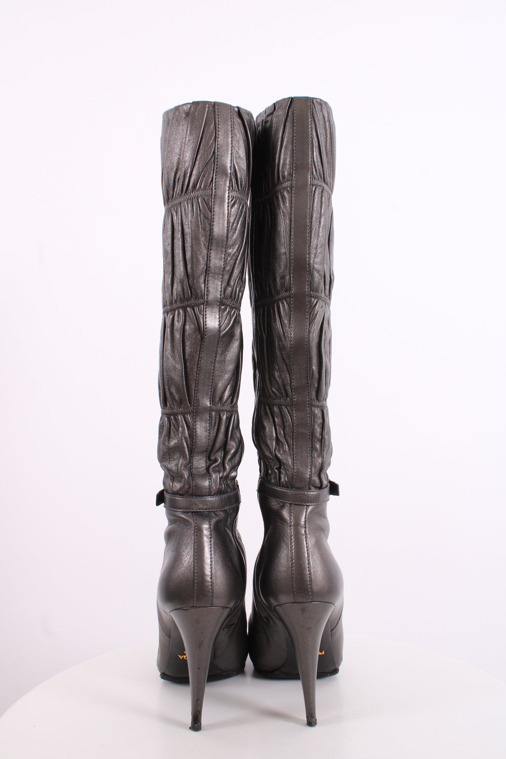 Prada Pleated Long Boots Silver/ Grey 37.5