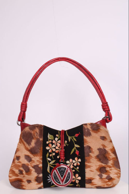 Valentino Garavani Leopard Calfskin Embroidered Shoulder bag multicolour