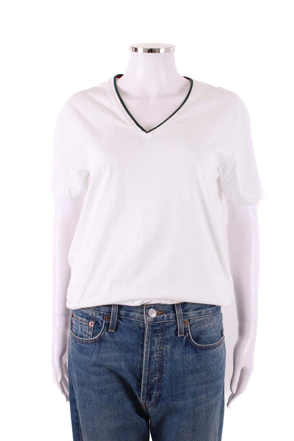 Gucci S/S V Neck Top White/ Green L