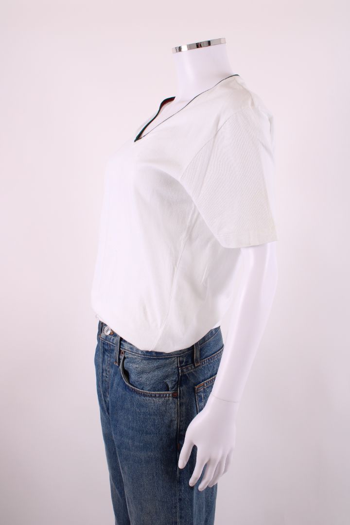 Gucci S/S V Neck Top White/ Green L