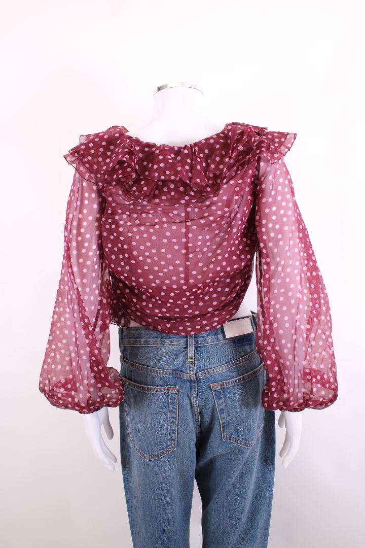 Dolce & Gabbana L/S Ruffle Polka Dot Wrap Blouse Burgundy/ Pink L