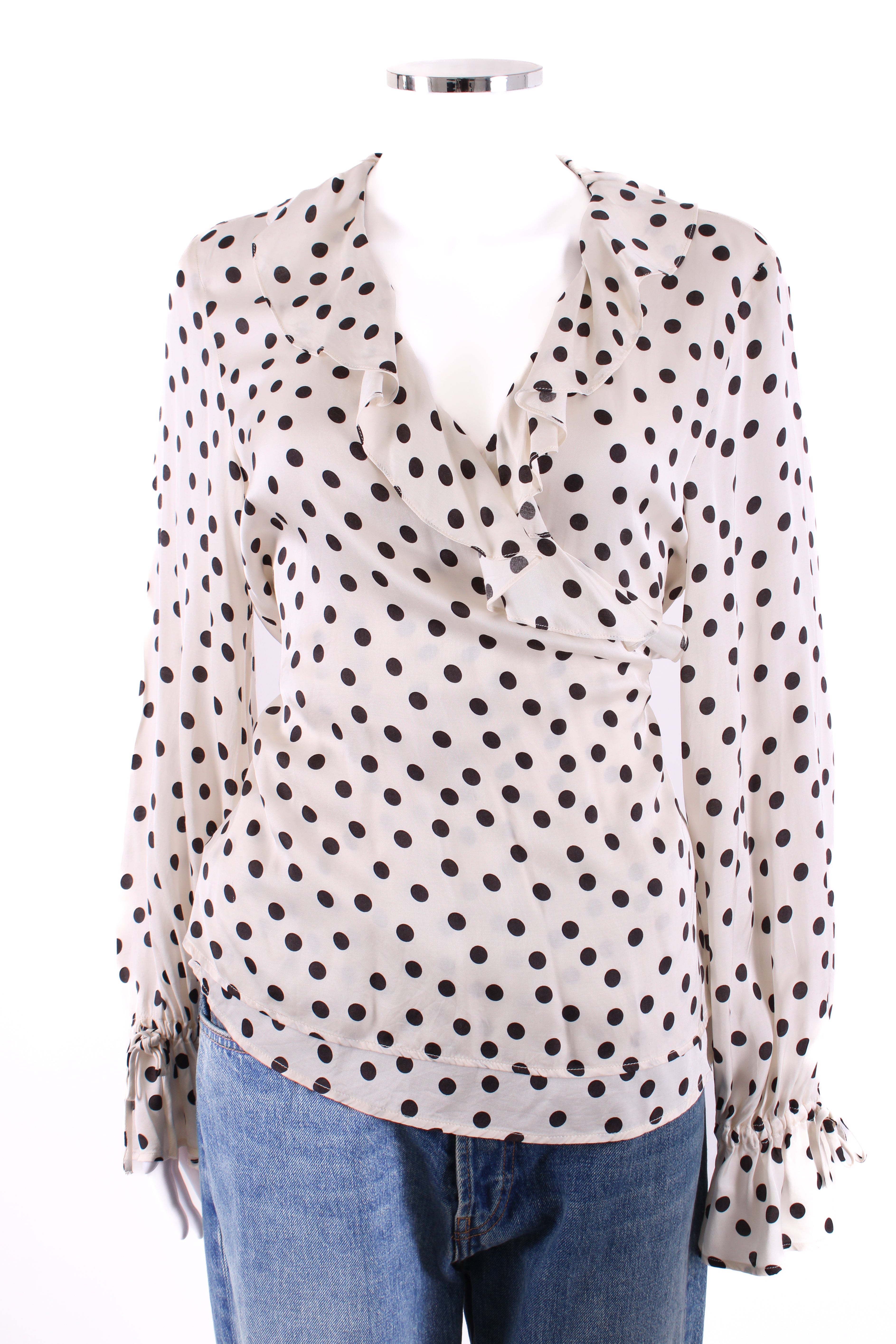 Claudie Pierlot L/S Polka Dot Wrap Blouse White/ Black 14