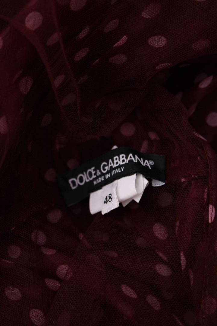 Dolce & Gabbana L/S Ruffle Polka Dot Wrap Blouse Burgundy/ Pink L