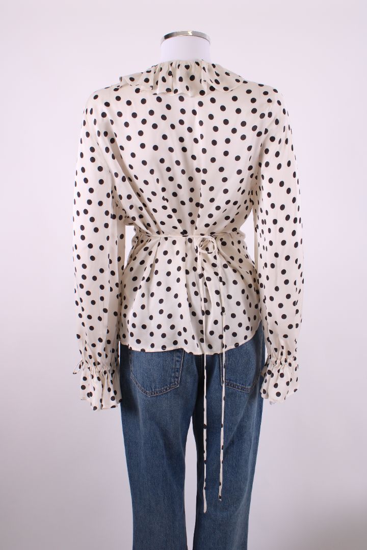 Claudie Pierlot L/S Polka Dot Wrap Blouse White/ Black 14