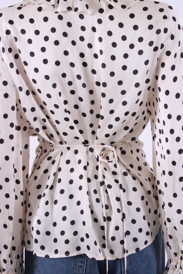 Claudie Pierlot L/S Polka Dot Wrap Blouse White/ Black 14