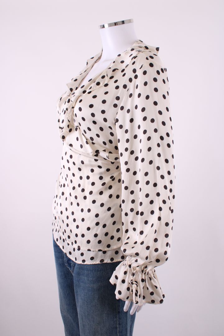 Claudie Pierlot L/S Polka Dot Wrap Blouse White/ Black 14