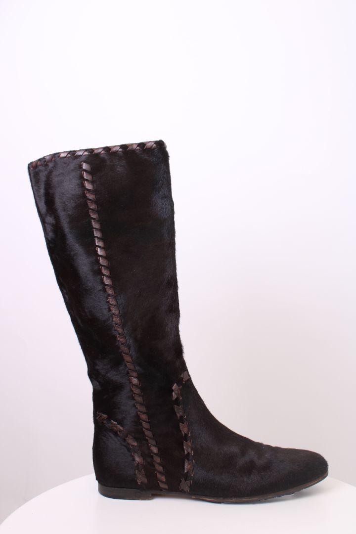 Gucci Pony hair knee flat boots Dark Brown 39