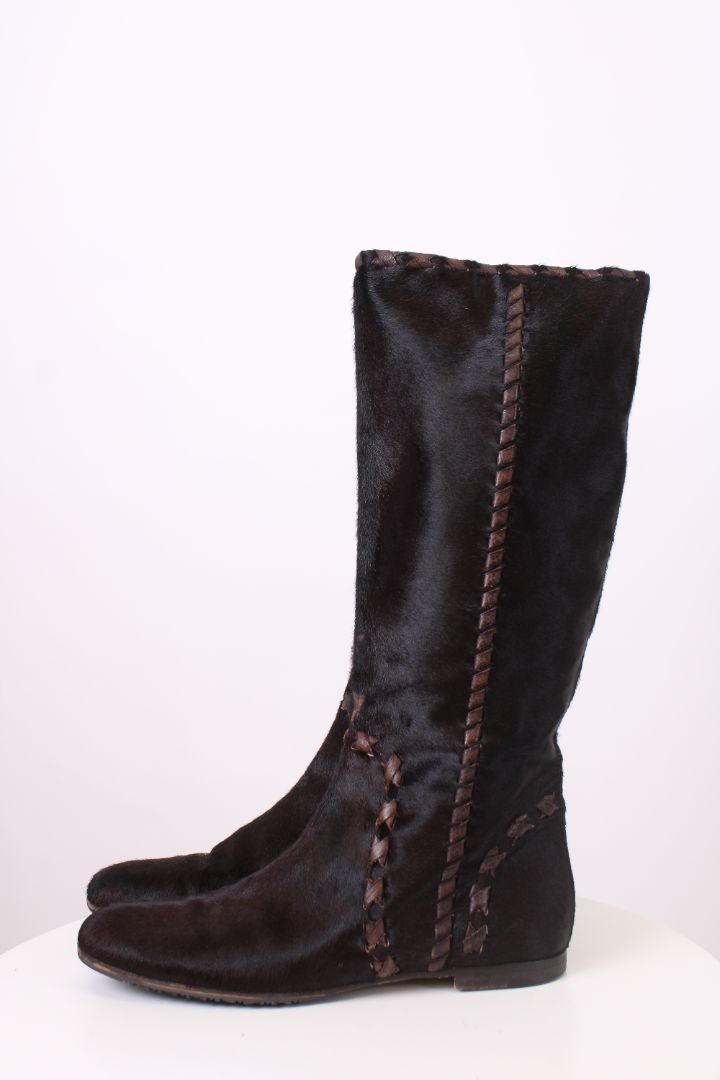 Gucci Pony hair knee flat boots Dark Brown 39