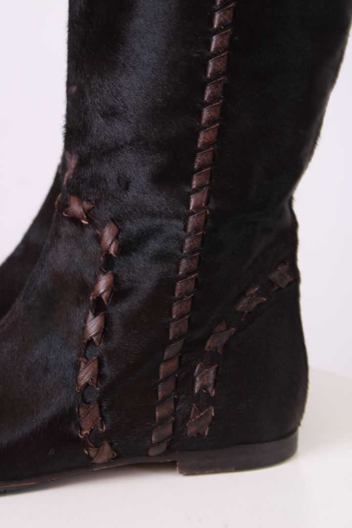 Gucci Pony hair knee flat boots Dark Brown 39